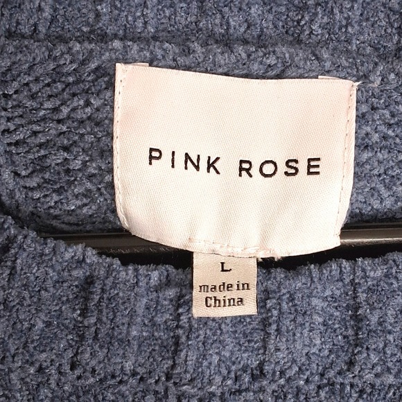 Pink Rose Blue Cable Knit Cropped Sweater Long Sleeve Crew Neck Large PF2S24915 - Picture 6 of 6
